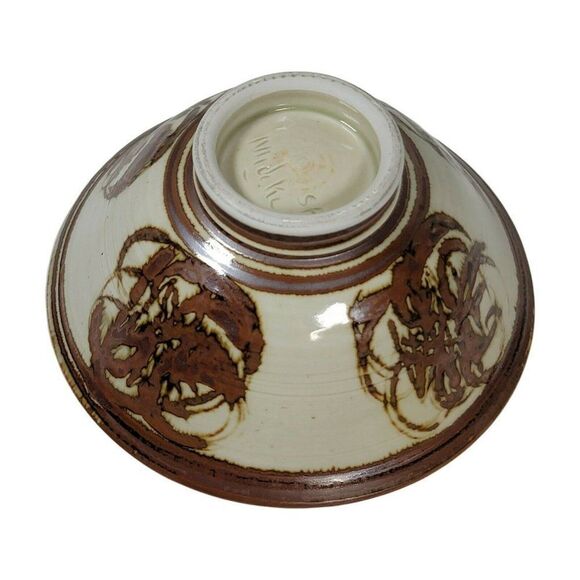 Louis Mideke Studio Pottery Northwest Oriental Symbol Serving Abstract Art Bowl - Picture 4 of 7